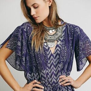 Free People Purple and Metallic Silver Tunic Top